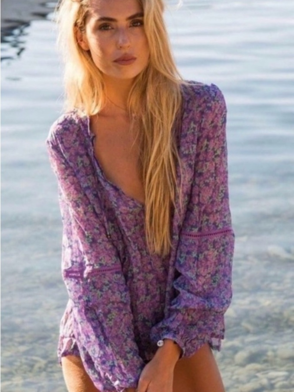 Spell Purple Floral Boho Peasant Top